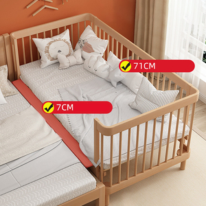 Cama empalmada para niños Cuna extra ancha Queen para niños con cama de bebé de haya de madera maciza cercada - Product Image 6