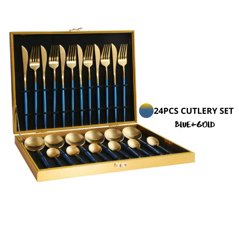 24 stück 304 Gift Cutlery Set Flatware Spoon und Forks Knives Titanium gold besteck für party hochzeit Cutlery 24pcs Set