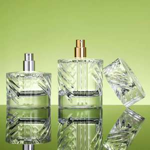 Factory Spot Luxury 100mL Botella de perfume avanzada Textura transparente Raya cuadrada con sello de rociador de bomba - Product Image 1