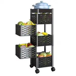 最新设计方形厨房多功能储物旋转架水果篮零食和香料架2 3 4 5层