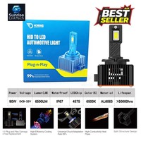 Phares de voiture à LED SunRise série D D1R 12V 90W 4500LM 6500K IP67 étanches avec système de refroidissement Canbus Plug&Play, ajustement universel