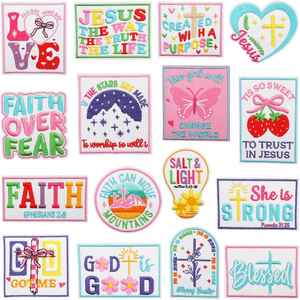 Grande collection de patchs thermocollants brodés style graffiti avec citation d'Ana et thème de la foi en Jésus pour la décoration de vêtements et de sacs à dos - Product Image 5
