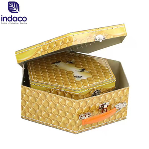 Hexagonal honeycomb pattern cardboard <b>suitcase</b> gift <b>box</b>, customized printed portable paper <b>suitcase</b> packaging <b>box</b> - Product Image 2
