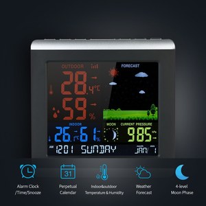<span class=keywords><strong>Station</strong></span> météo numérique radiofréquence avec logo personnalisé, horloge murale de bureau, réveil, capteur à distance, température, humidité, phases de lune - Product Image 5