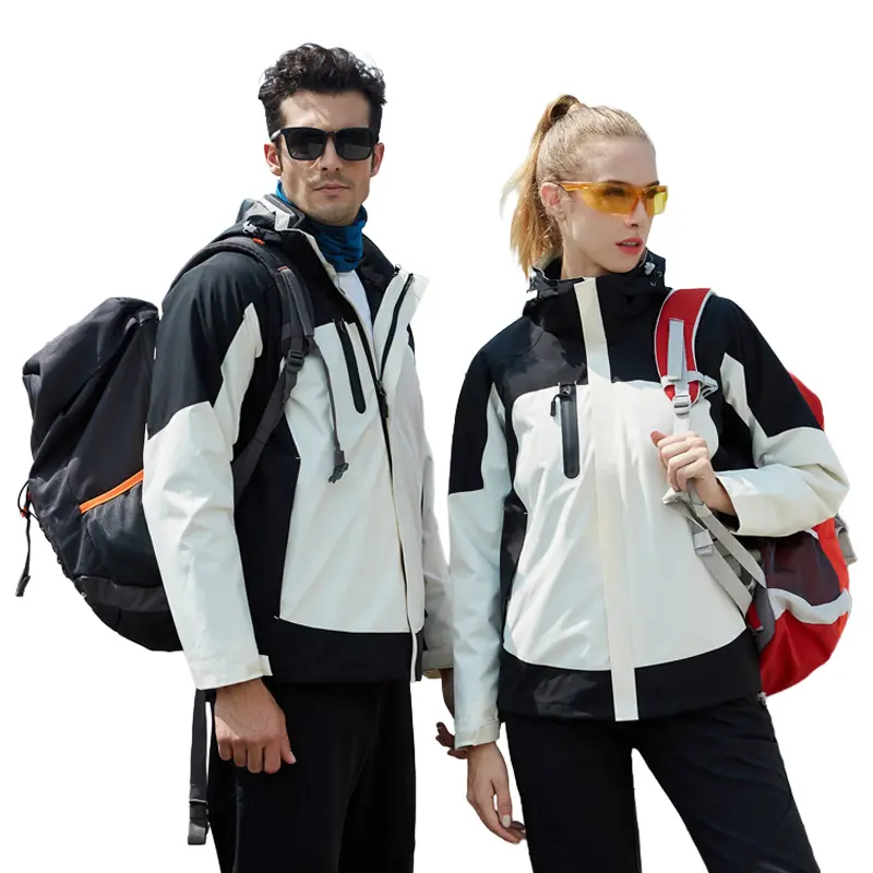 Três-em-um jaqueta ao ar livre camping grupo atividade montanhismo e esqui windproof e veludo duas peças de trabalho roupas