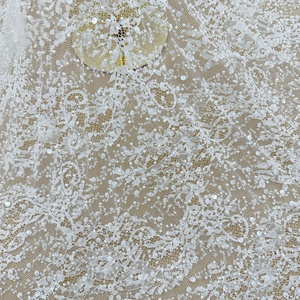 Dentelle blanche perlée, dentelle florale 3D, dentelle en maille brodée, tissu de style mode magnifique, tissu à paillettes <span class=keywords><strong>pour</strong></span> robe de mariée - Product Image 3