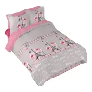 Parure de lit réversible 10 pièces motif Tour Eiffel gris rose imprimé, taille King Size, collection Printemps Juliette Paris - Product Image 4