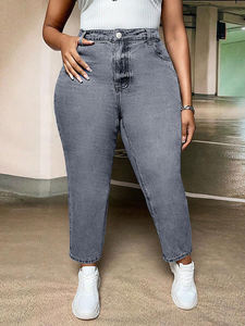 <span class=keywords><strong>Jeans</strong></span> grigiastro a vita alta taglie forti per donna <span class=keywords><strong>Jeans</strong></span> da mamma aderenti elasticizzati, pantaloni Skinny in Denim per donna - Product Image 5