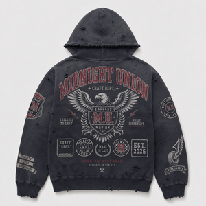 Sudadera con capucha de algodón 450GSM personalizada, con pedrería, efecto desgastado por el sol, lavado a la piedra, corte holgado y extragrande, azul grisáceo, estilo streetwear para hombre - Product Image 2