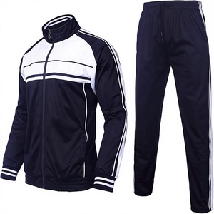 Men's Navy <b>White</b> Color Blocking <b>Tracksuit</b> Full Sleeve Zipper Stand Collar Sporty Style Breathable Regular Fit Autumn Wear - Product Image 1