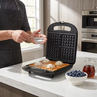 Gaufrier électrique double face en acier inoxydable avec surface antiadhésive 1400W, appareil de petit-déjeuner domestique, directement de l'usine