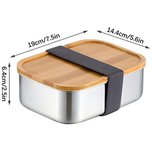 Boîte à lunch en acier inoxydable divisée en trois sections, écologique, compatible lave-vaisselle et micro-ondes, sans BPA, boîte à bento avec couvercle en bambou, nouveau-nés - Product Image 2