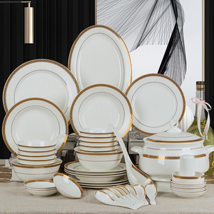Service de table de luxe 58 pièces en <span class=keywords><strong>porcelaine</strong></span> royale, assiettes en céramique dorée en os de <span class=keywords><strong>porcelaine</strong></span> pour la maison, les mariages <span class=keywords><strong>ou</strong></span> les restaurants - Product Image 2