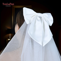 Voile de mariée court YouLaPan V247 élégant avec nœud en satin, accessoire de tête de mariage transparent, pratique pour la mariée