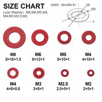 Kit assorti de rondelles isolantes plates en fibre de papier acier rouge, 8 tailles (M2, M2.5, M3, M4, M5, M6, M8), avec boîte (280 pièces)