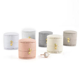 TAIMY Mini boîte à bagues en lin Style minimaliste européen boîte à bijoux personnalisée haut de gamme de couleur unie ovale petite boîte à bagues - Product Image 4