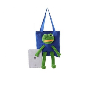 Cute Plush Green <strong>Frog</strong> Tote <strong>Bag</strong> Women's Canvas Zipper Shoulder Handbag Natural Canvas Student Tote <strong>Bag</strong> - Product Image 2
