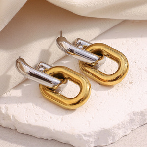 Moda 18k oro argento in <span class=keywords><strong>acciaio</strong></span> inox gioielli battente nappine <span class=keywords><strong>orecchini</strong></span> due tono catena <span class=keywords><strong>orecchini</strong></span> per le donne ragazze - Product Image 2