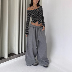 <span class=keywords><strong>Pantaloni</strong></span> della tuta larghi e rilassati, stile americano retrò, con drappeggio fluido, glitterati, ispirati a Instagram, con elastico in vita - Product Image 4
