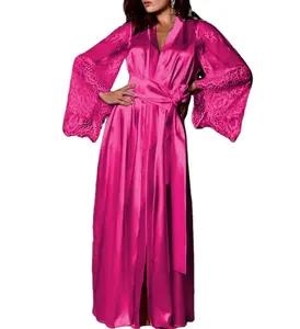 Europe And America Lingerie Pajamas Lace Long Sleeve Long Robes Women Nightdress Sleepwear