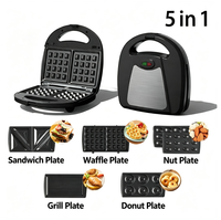 Machine à petit-déjeuner multifonctionnelle avec plaques interchangeables, gaufrier, appareil à sandwichs, revêtement antiadhésif pour panini, donuts, takoyaki