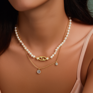 Pearl Necklace 316L Stainless Steel PVD Gold Plating Sustainable Resistant <b>Chain</b> With Logo Charm For Women Jewelry - Product Image 3