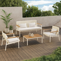 Ensemble de conversation en corde pour patio, mobilier de loisirs pour jardin et véranda, avec cadre en aluminium et canapé en osier avec fauteuils