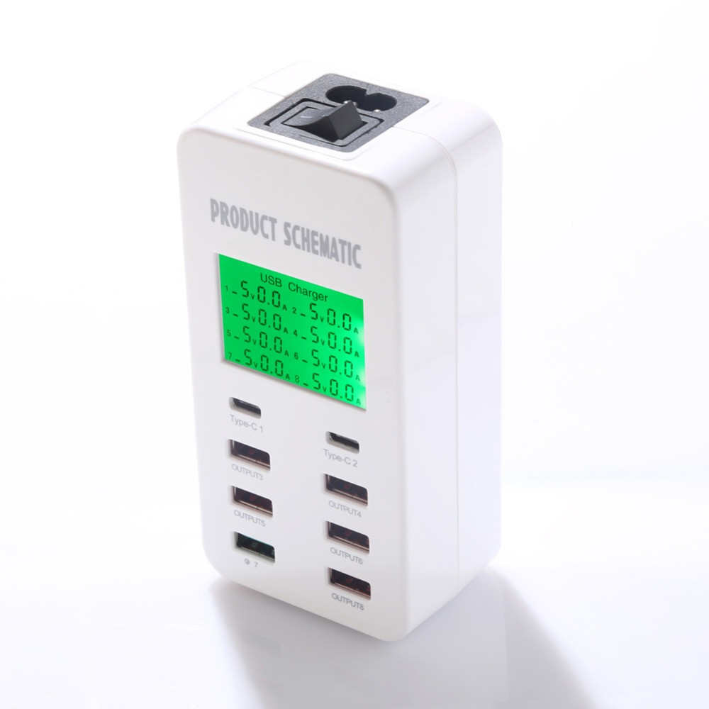 यूएसबी डेस्कटॉप तेजी चार्जर 6 USB-A बंदरगाहों + 2 प्रकार-सी बंदरगाहों चार्ज स्टेशन एलसीडी डिस्प्ले के साथ स्मार्ट आईसी ऑटो का पता लगाने प्रौद्योगिकी