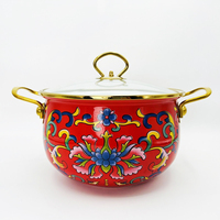 Casserole profonde en émail rouge Peltre de 16-28 cm, 2-6 L, ensemble de 7 ustensiles de cuisine, poignée en acier inoxydable, couvercle en verre, design luxueux, compatible four