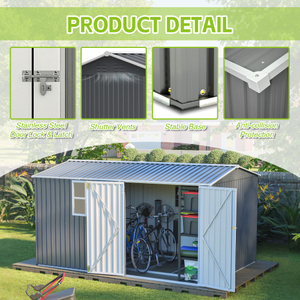 Caseta de <span class=keywords><strong>Almacenamiento</strong></span> <span class=keywords><strong>Exterior</strong></span> Moderna y Ecológica de 8x12 Pies, Estructura de Acero Resistente con Puertas Abatibles y Ventilaciones para Jardín o Patio - Product Image 6