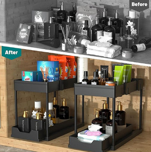Étagère de rangement à <span class=keywords><strong>épices</strong></span> en plastique à double couche, extractible, organisateur domestique, étagère de rangement <span class=keywords><strong>sous</strong></span> l'évier, pour la cuisine - Product Image 2