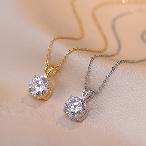 Collier pendentif solitaire minimaliste pour femme en acier inoxydable avec zircon <span class=keywords><strong>de</strong></span> laboratoire, plaqué or et argent, vente chaude - Product Image 1