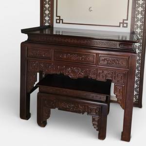 Autel en bois Sindora à un niveau – Meuble d'offrande taoïste Ngu Phuc pour la décoration du salon - Product Image 2