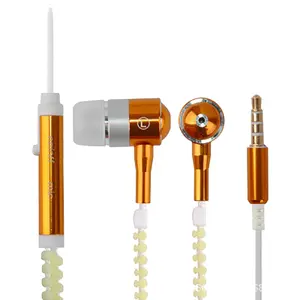 Wholesale Luminous Wired Earphone Zipper Design Earphone 3.5mm Plug earplugs 110cm Cable Length For Mobile Phone MP3