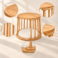 Table de chevet rectangulaire de luxe moderne et confortable en bois massif, lit pour animaux de compagnie 2-en-1, mobilier pour chien/chat avec coussin amovible pour intérieur