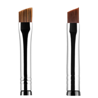Pinceau de maquillage individuel personnalisé à marque privée, à tête plate angulaire, en poils synthétiques, avec manche en bois, pour sourcils, eye-liner et fard à paupières