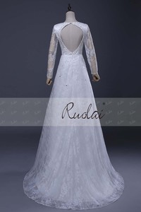 Ruolai LV6A37 최신 디자인 V-넥 신부 가운 모슬린 레이스 구슬 간단한 긴 소매 아랍어 웨딩 드레스 웨딩 가운 - Product Image 6