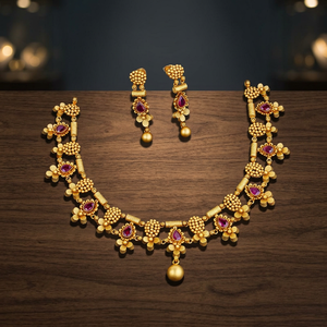 Parure de bijoux Ratna pour femme, style vintage or antique, collier ras-du-cou avec boucles d'oreilles, cadeau de mariage et de fiançailles - Product Image 6