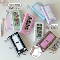 Album de rangement pour photocards Kpop en gros, couverture rigide, motif ailes d'ange en relief, breloque étoile, chaîne de perles, fentes transparentes, cadeau Kawaii pour fans, OEM