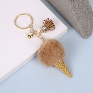 Porte-clés en peluche mignon et moelleux en forme de crème glacée, porte-clés pompon, pendentifs pour sacs à main, accessoires de voiture en forme de crème glacée, porte-clés pompon en fourrure - Product Image 5