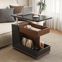 Table console en bois massif de noyer avec roulettes, plateau relevable mobile, rangement pour salon moderne, hôtel et salle à manger