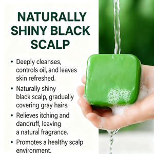 Savon en barre avec shampoing fait à la main solide vert à base de plantes adulte fixation contrôle antipelliculaire Usman herbe cyprès feuille cheveux - Product Image 6