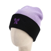 Nouveau bonnet unisexe transfrontalier avec nœud et broderie 3D Anime, 100% acrylique, style image, chaud pour l'automne et l'hiver