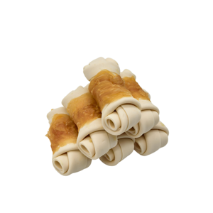Friandise à mâcher longue durée pour chiens, bio, riche en protéines, sans céréales, écologique, en os noués enveloppés de poulet, pour nettoyer les dents - Product Image 1