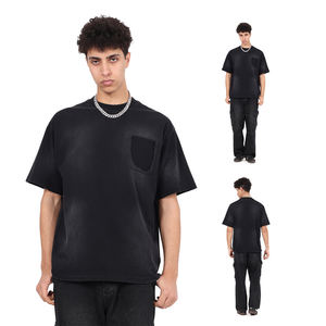 T-shirt en coton pur 275 grammes, effet délavé, faux poches, bords usés, pour homme, manches courtes - Product Image 2