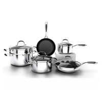 Wajan Masak Anti Lengket Stainless Steel Gaya Barat Alas Komposit Tebal Multi-Lapisan Set Peralatan Masak Rumah Tangga dengan Tutup Kaca