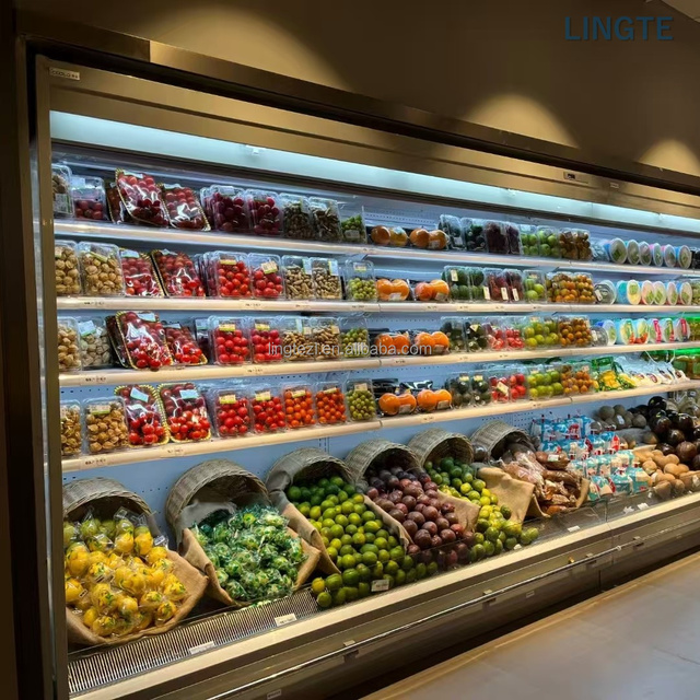 Supermarket Self Service Hot Pot Restaurant Beverages Dairy Vegetables Fruits Multi Tier Open Refrigerator