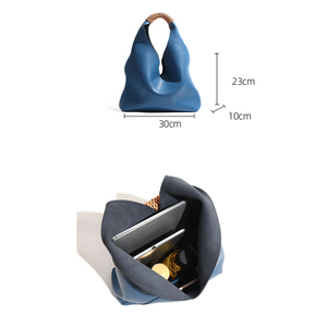 Bolso de Hombro de Diseño Casual para Mujer, de Cuero Genuino, con Asa Tejida, Azul - Product Image 3