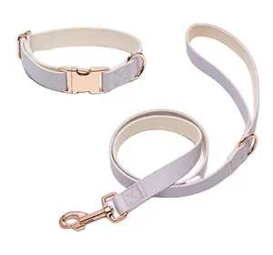Correa y <span class=keywords><strong>Collar</strong></span> de cuero suave y nailon para perro, doble gancho de Color personalizado, de lujo, con hebilla dorada - Product Image 1