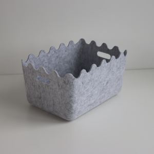 Cesta de almacenamiento portátil de fieltro con borde ondulado, organizador de libros, caja de almacenamiento integrada para juguetes con asa. - Product Image 2